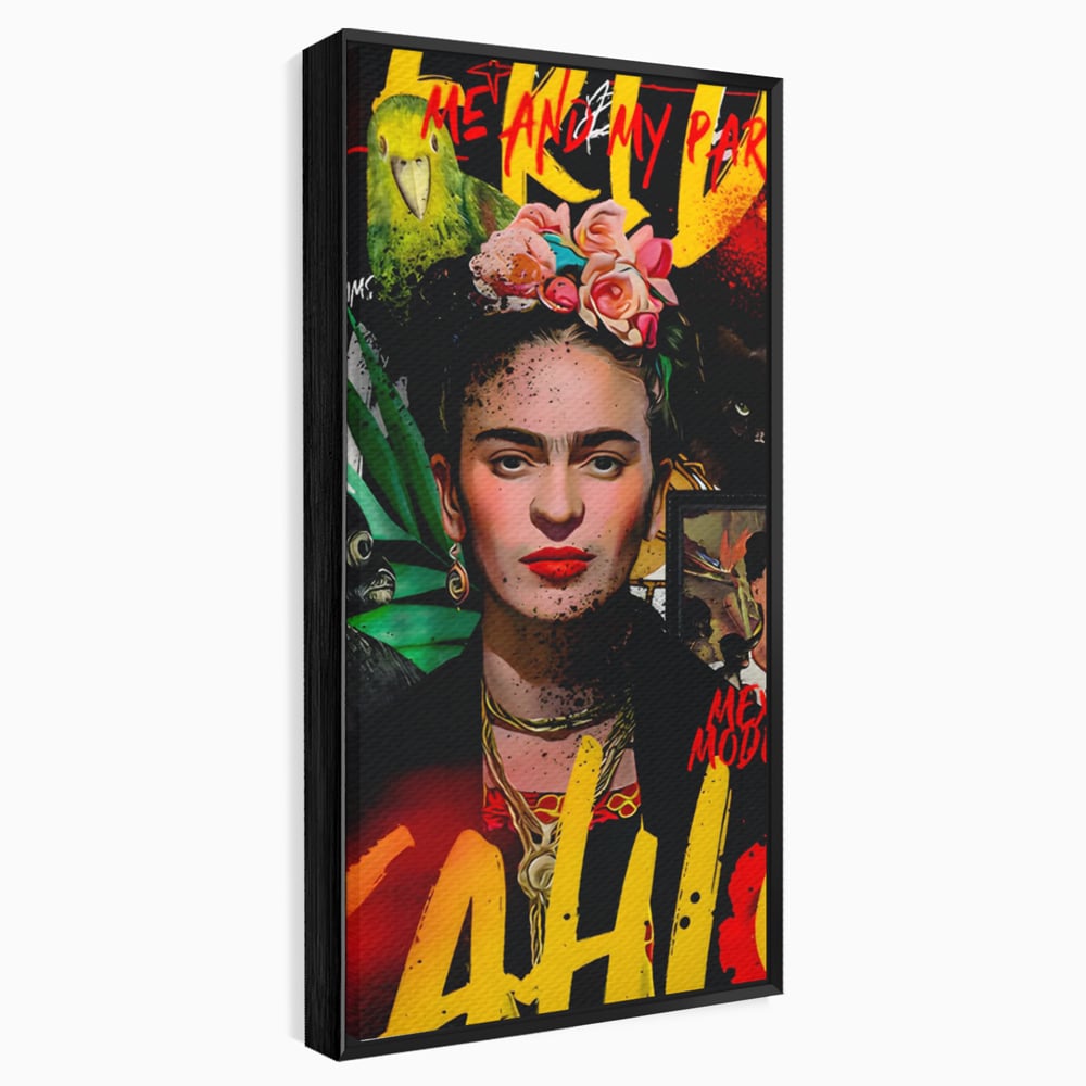 Tablou canvas cu tablou canvas portret frida kahlo, in rama de aluminiu negru